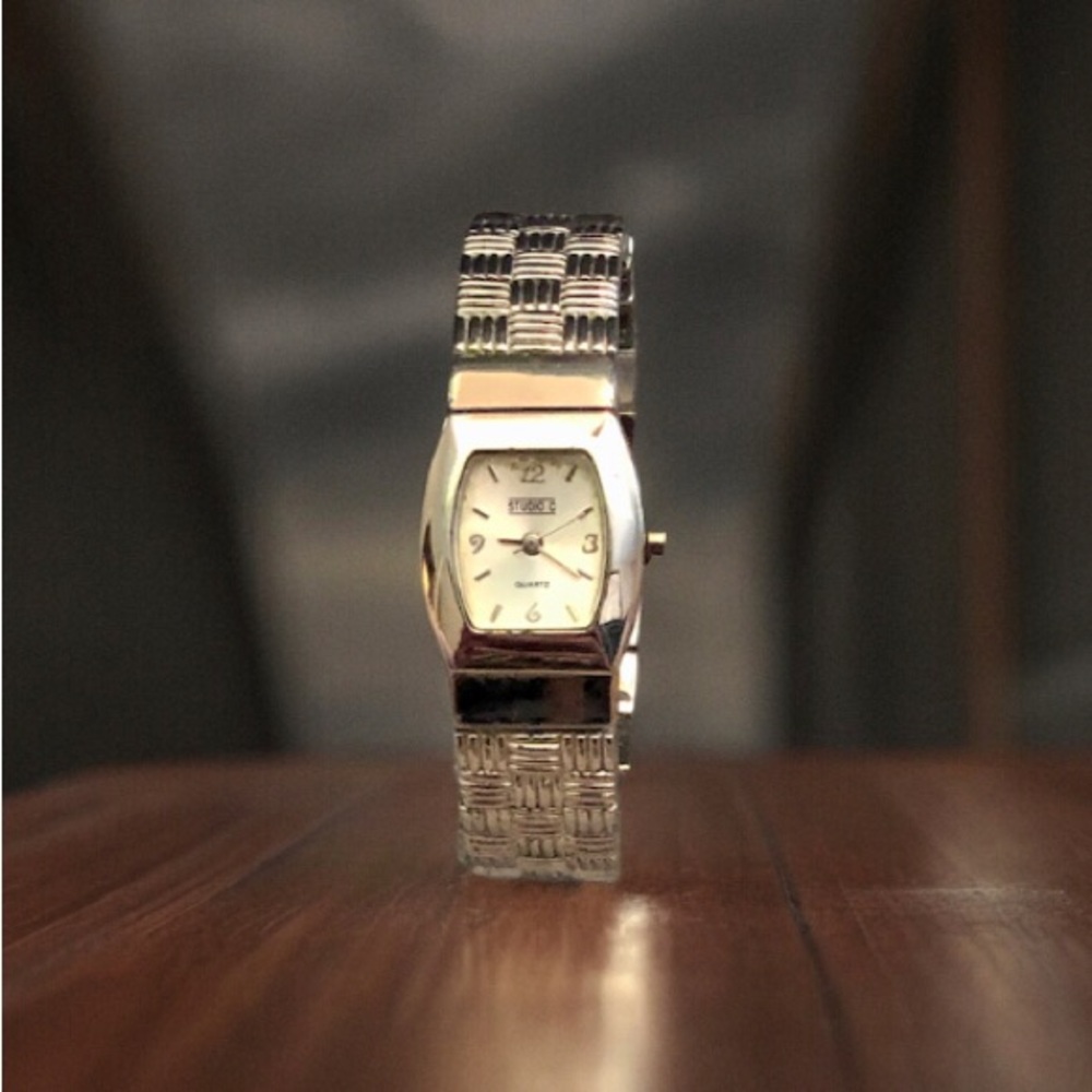 Vintage Studio C Stainless Steel Back Basketweave Cuff Watch